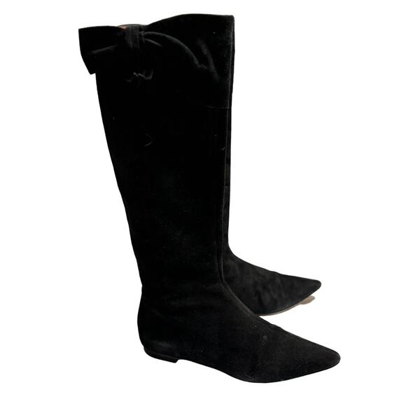 Valentino Garavani Italian Soft Suede Tall Boots Bow Detail 36 1/2 US 6 - Picture 1 of 12